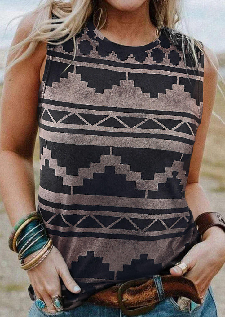 

Aztec Geometric Western Sleeveless Tank - Black, 512391