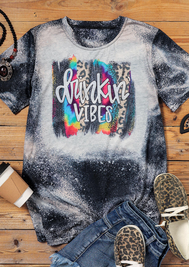 Buy Bleached Leopard Drinkin' Vibes T-Shirt Tee. Picture