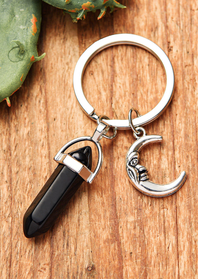 

Sun Moon Natural Opal Stone Pendant Keychain, Black;pink;white, 512423