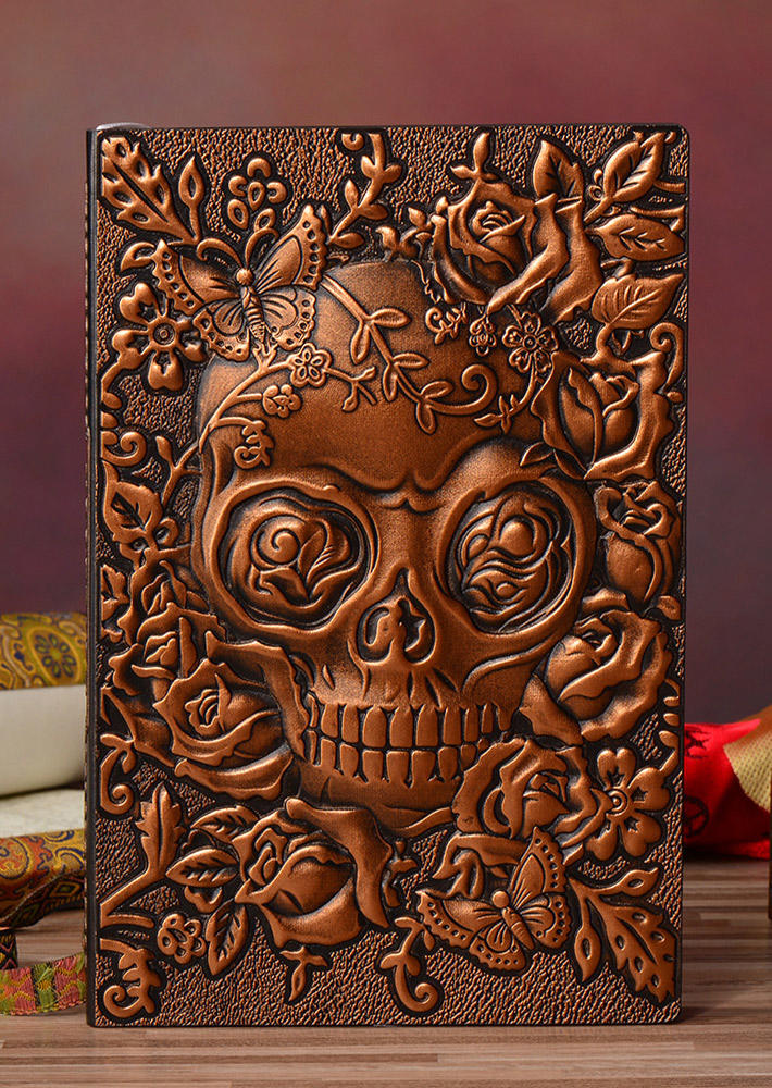 

Vintage Skull Embossed Leather Travel Journal Notebook, Brown;silver, 512490