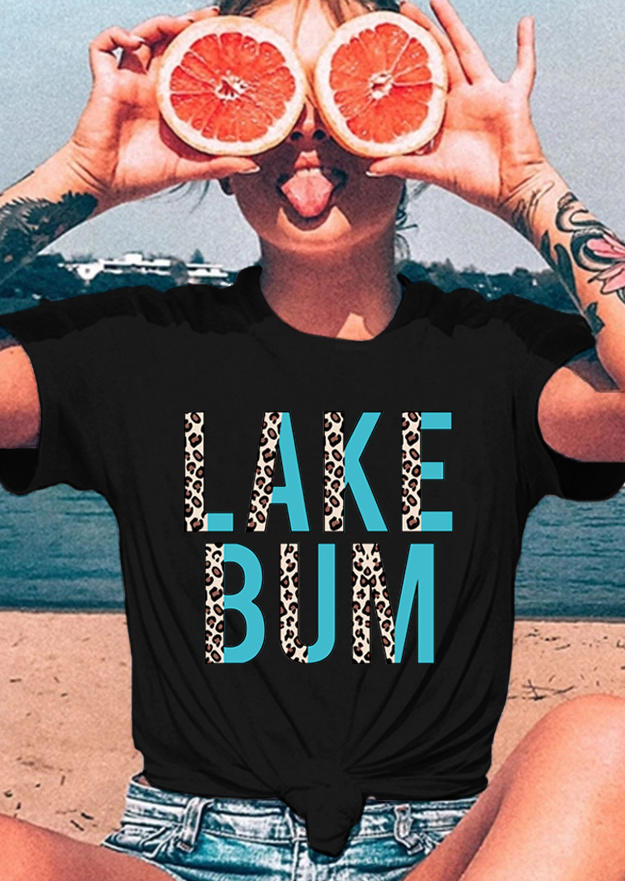 

Lake Bum Leopard O-Neck T-Shirt Tee - Black, 509159