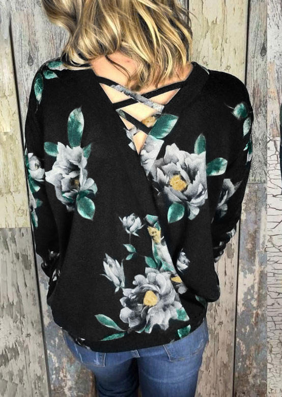 

Criss-Cross Floral Long Sleeve Blouse, Multicolor, 512254