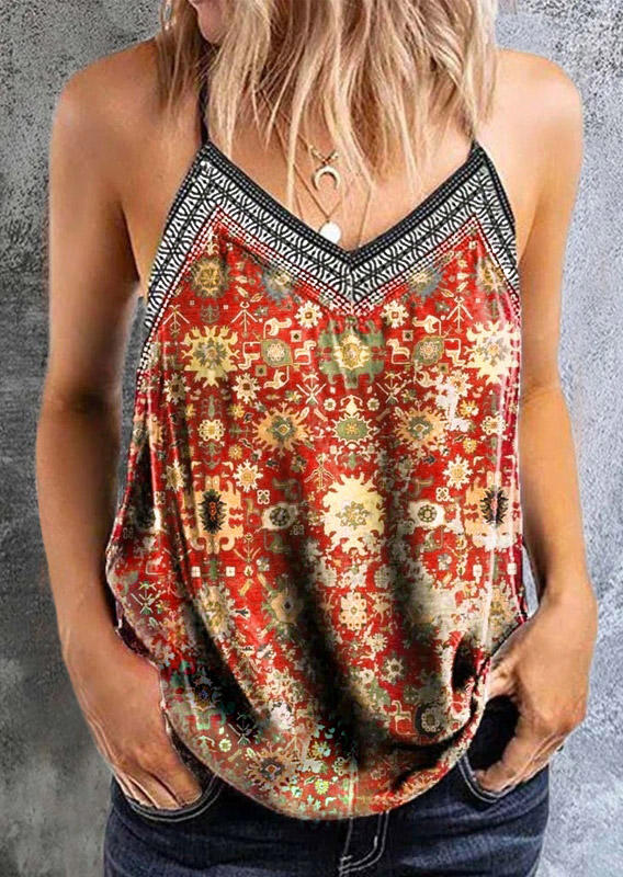 

Vintage Ethnic Style V-Neck Camisole, Multicolor, 512321