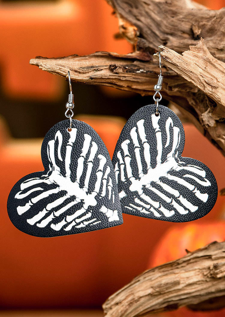 

Halloween Leopard Pumpkin Face Heart Skeleton Leather Earrings, Black;red;yellow, 512380
