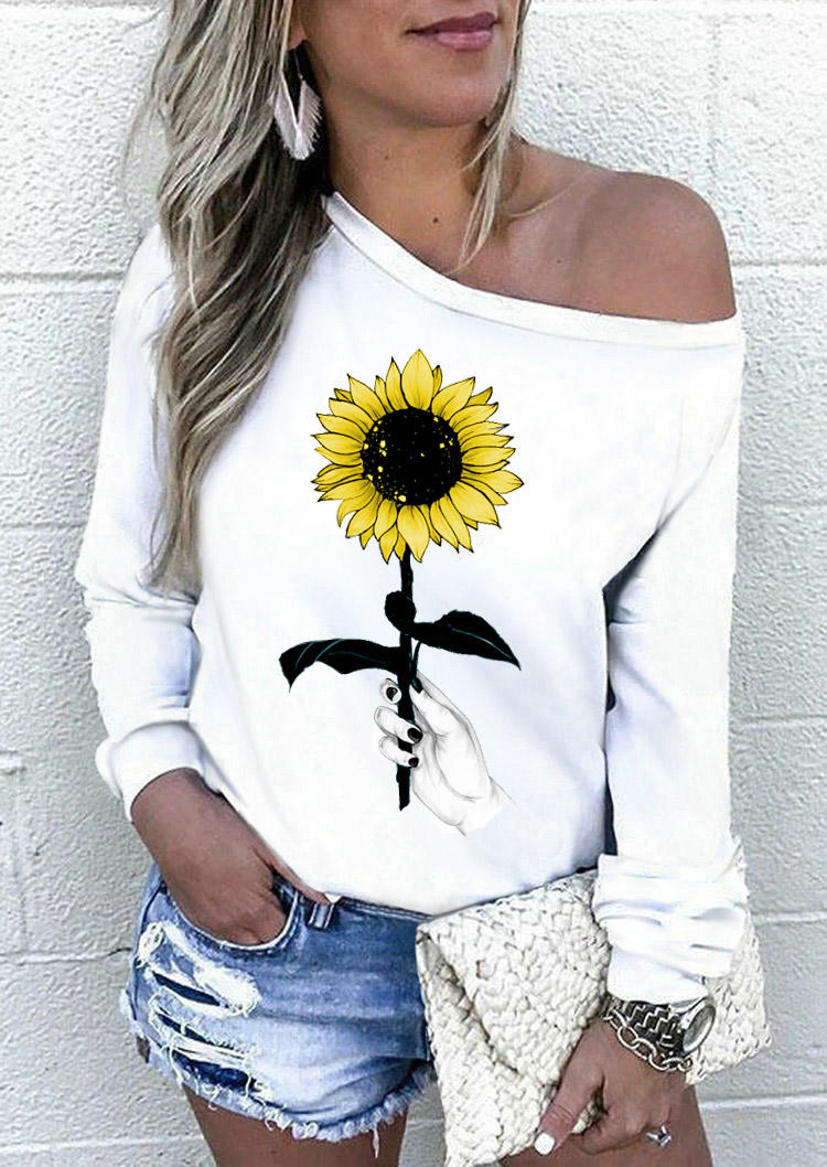 

Sunflower Long Sleeve Slash Neck Sweatshirt - White, 512413