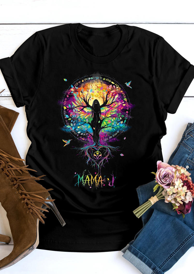 

Tree Of Life Mama O-Neck T-Shirt Tee - Black, 512465