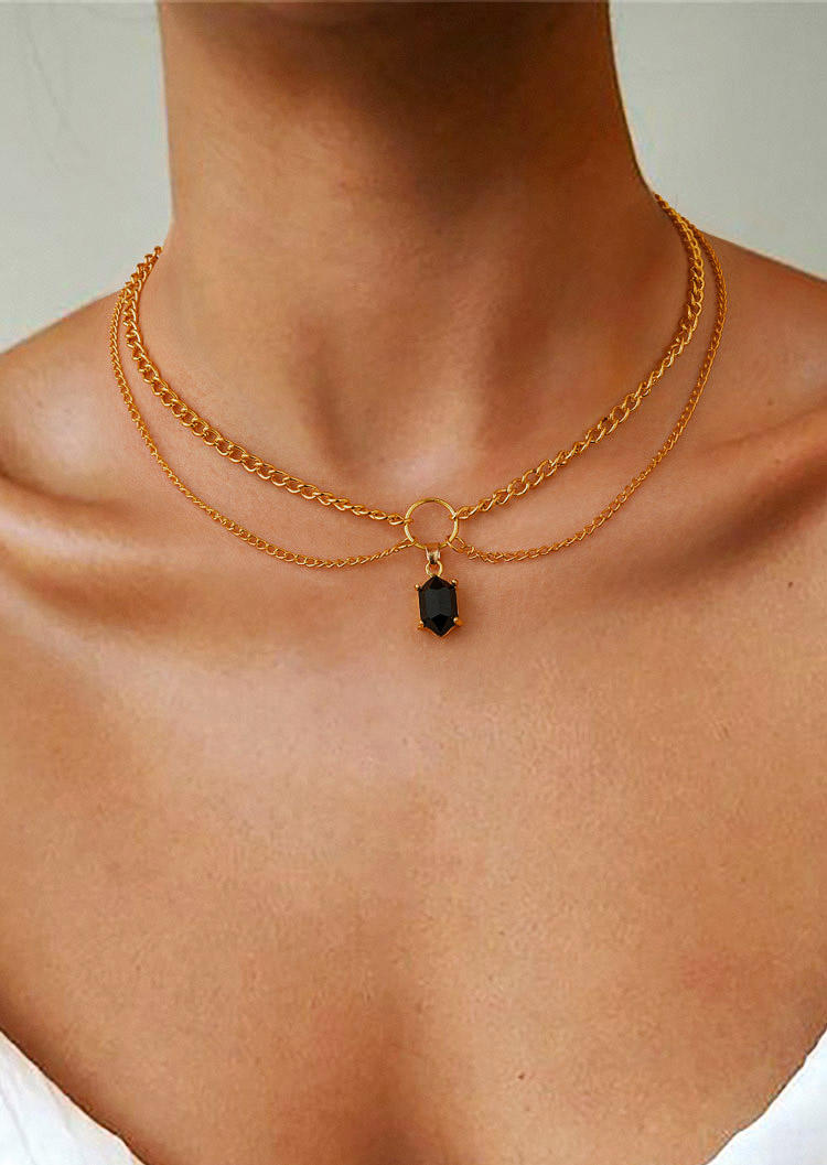 

Multi-Layered Opal Pendant Clavicle Necklace, Gold;silver, 512468