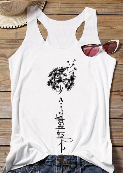 

Dandelion Just Breathe Racerback O-Neck Tank - White, 512690