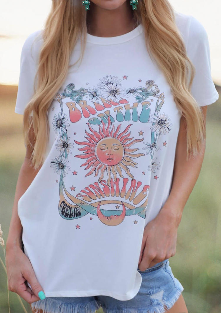 

Bring On The Sunshine O-Neck T-Shirt Tee - White, 511826