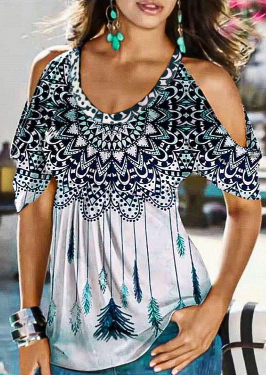 

Mandala Bell Cold Shoulder Blouse, Multicolor, 512480