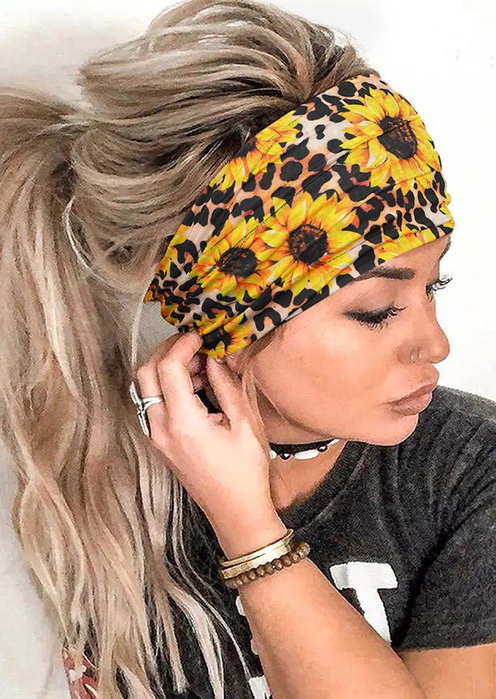 

Leopard Sunflower Elastic Wide Headband, Multicolor, 512505