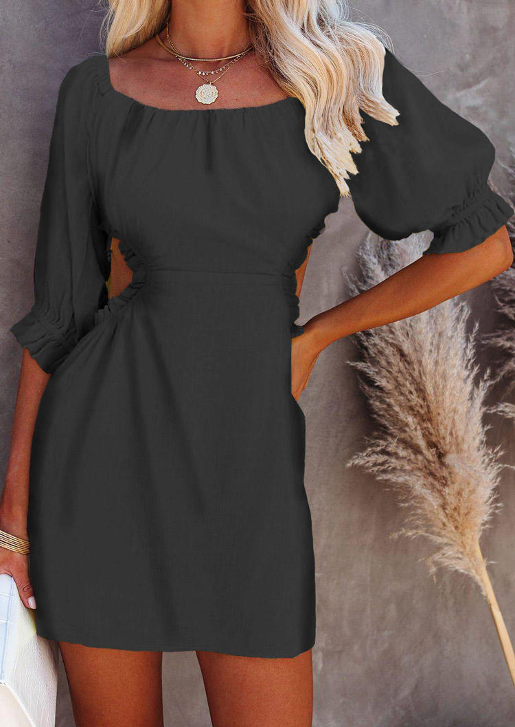 

Hollow Out Ruffled Lantern Sleeve Mini Dress - Black, 512660