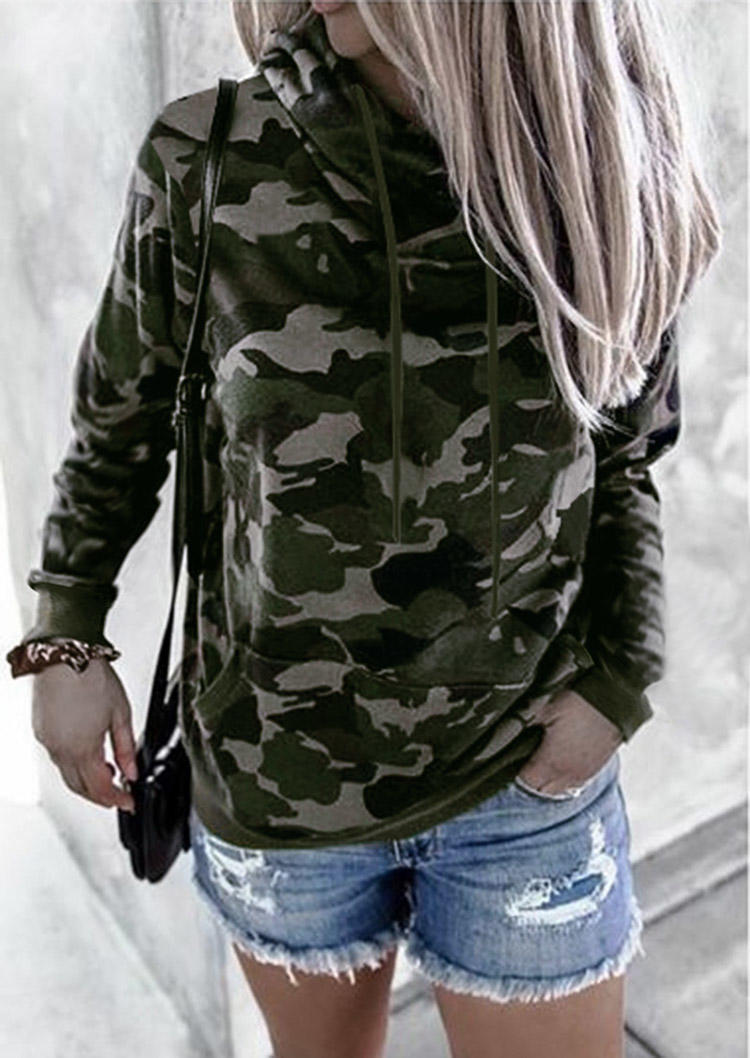 

Camouflage Pocket Drawstring Long Sleeve Hoodie, 512667