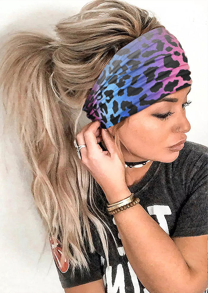 

Colorful Gradient Leopard Yoga Sport Wide Headband, Multicolor, 512716