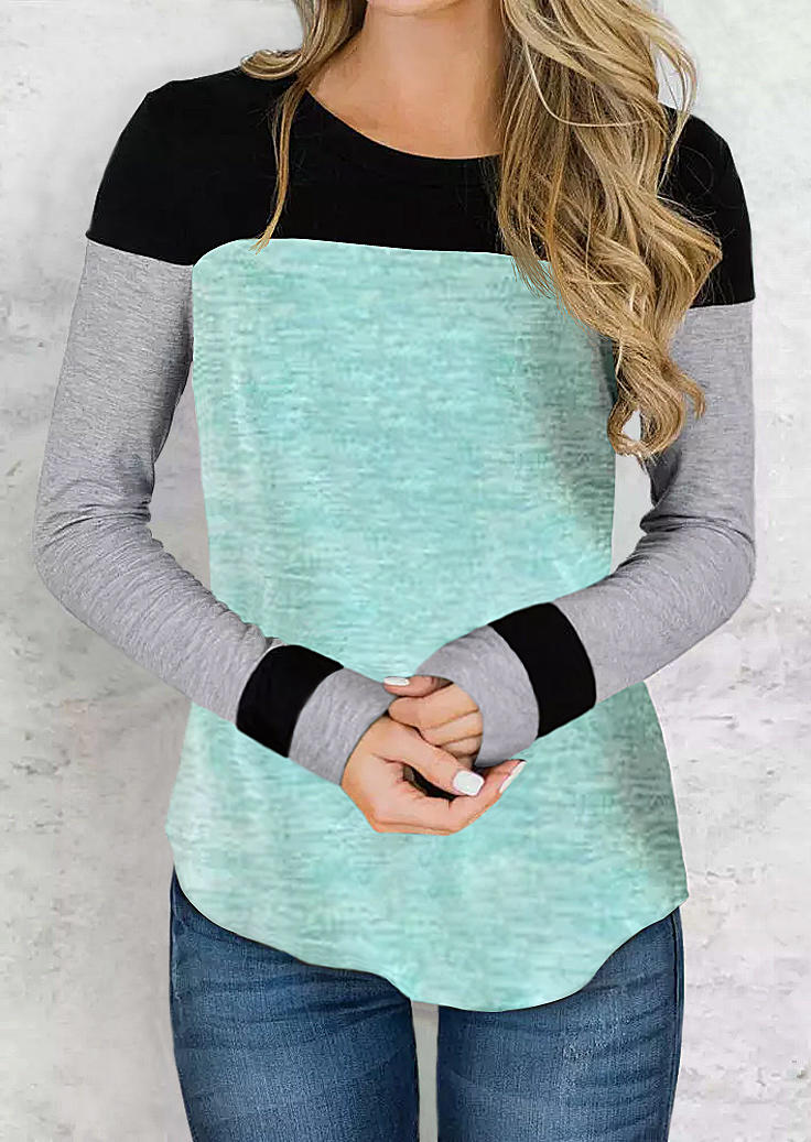 

Color Block Long Sleeve O-Neck Blouse, Multicolor, 512738