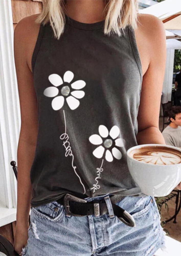 

Floral Sleeveless Casual Tank - Dark Gray, Dark grey, FZ002478