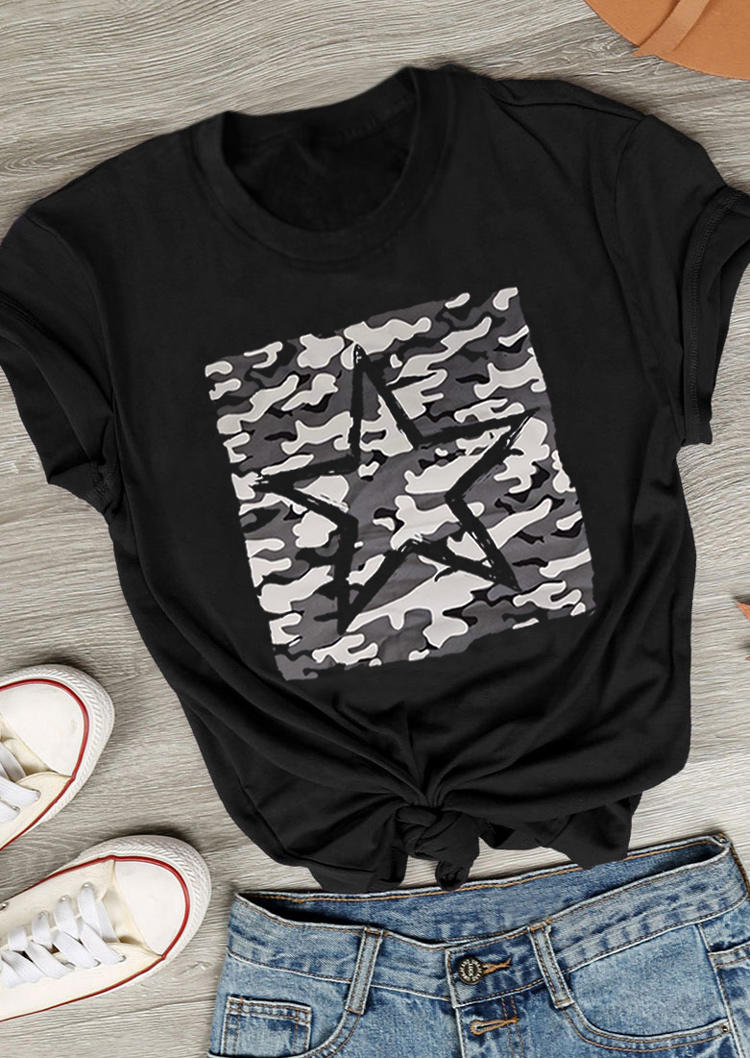 

Camouflage Star T-Shirt Tee - Black, 511079