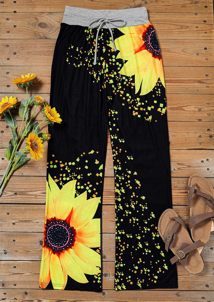 Sunflower Drawstring Low Waist Casual Pants - Black