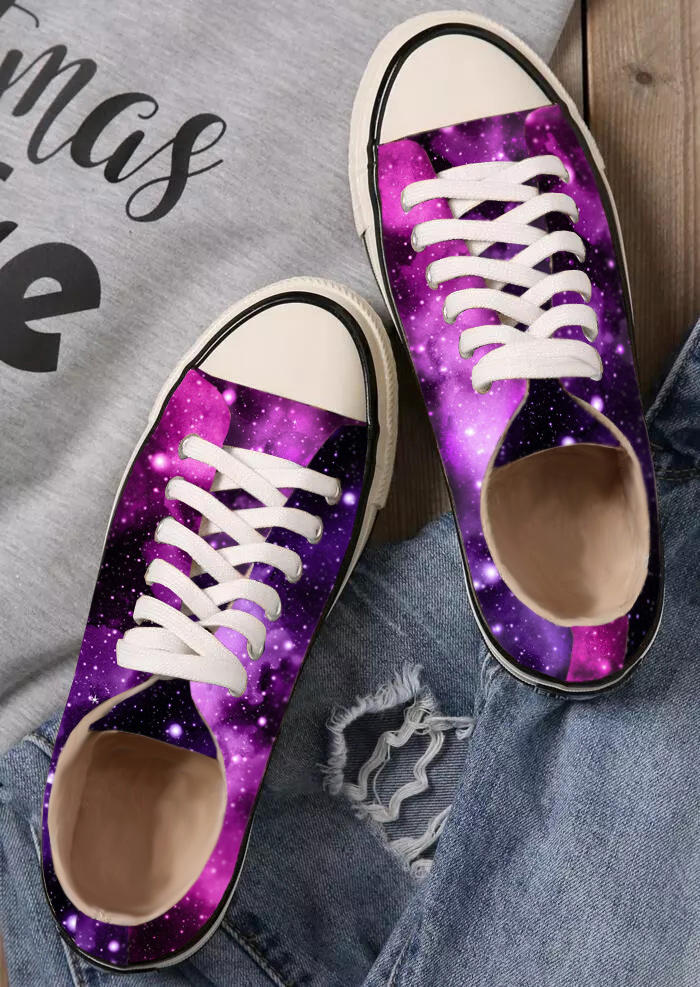 

Starry Sky Lace Up Flat Canvas Sneakers - Purple, 512849