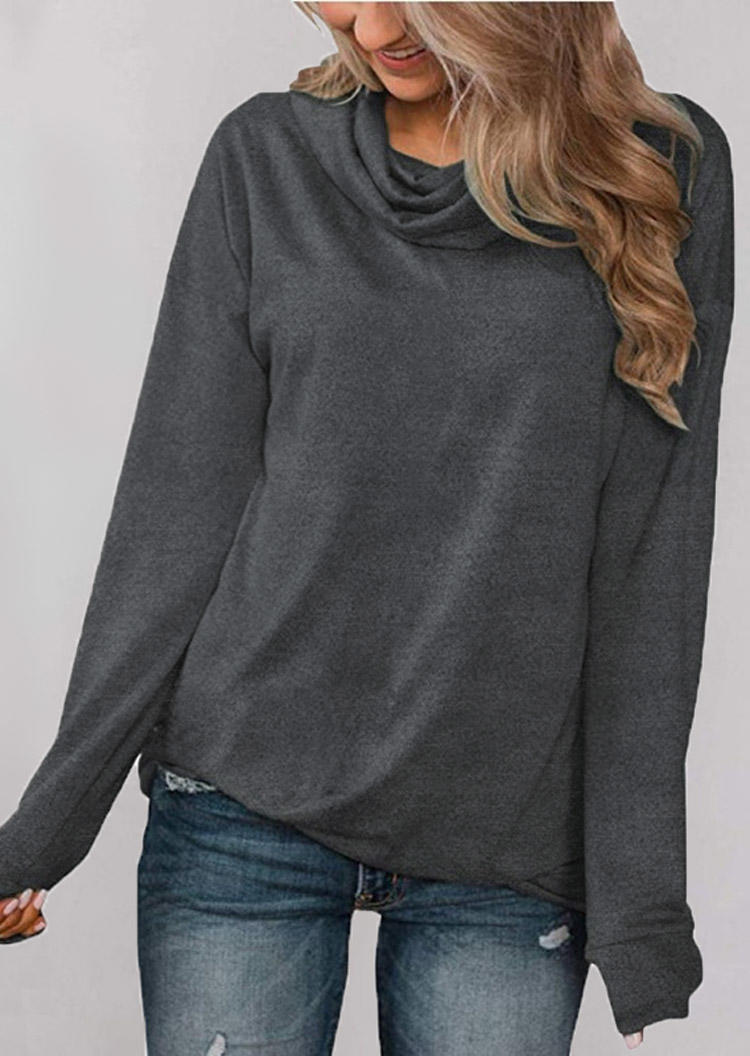 

Cowl Neck Long Sleeve Casual Blouse - Gray, 512870