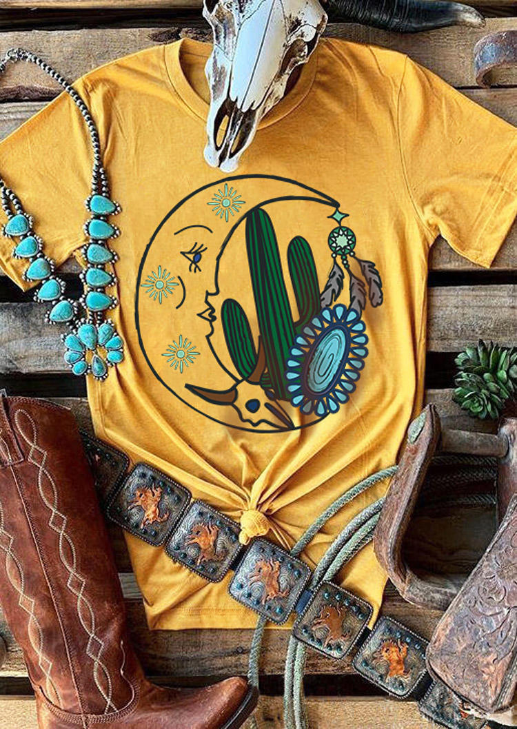 

Western Cactus Moon Turquoise T-Shirt Tee - Yellow, 512875