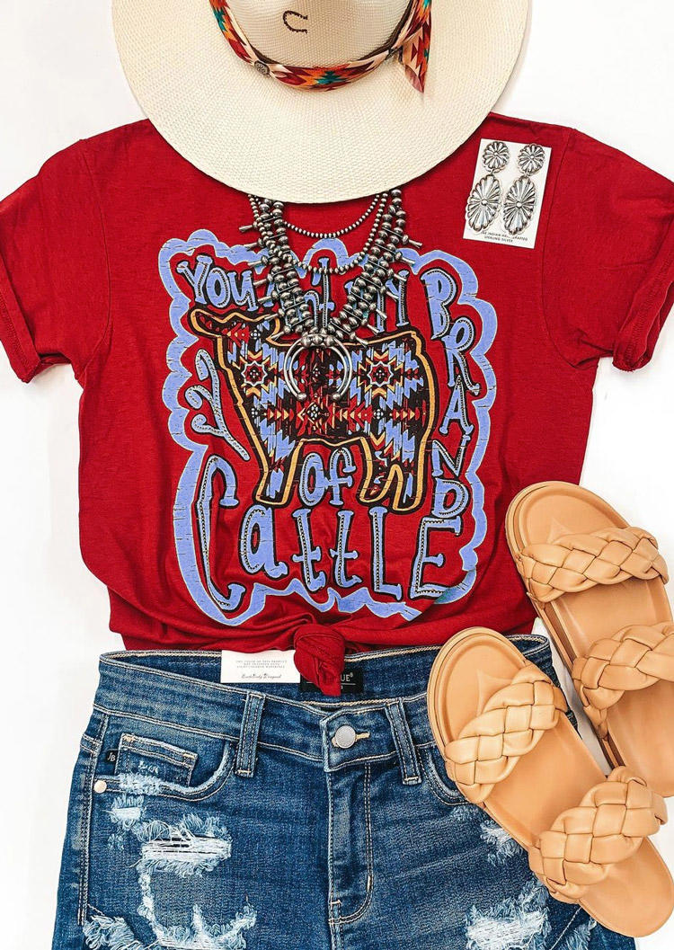 

You Ain't My Brand Of Cattle Aztec Geometric T-Shirt Tee - Red, 512879