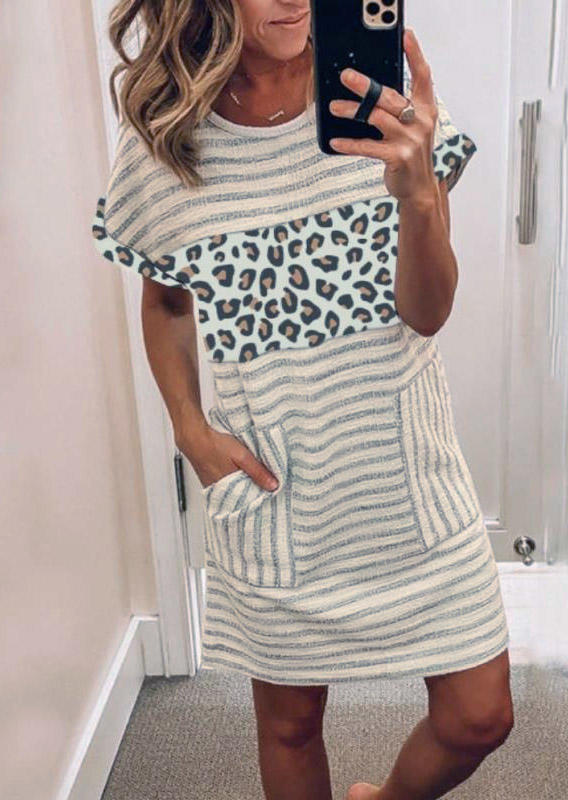 

Leopard Striped Pocket Mini Dress, Multicolor, 512550