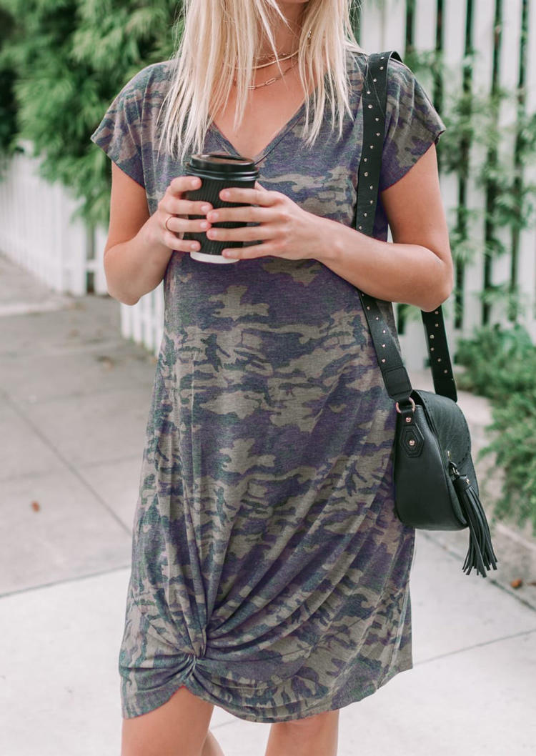

Camouflage Twist V-Neck Casual Mini Dress, 512844