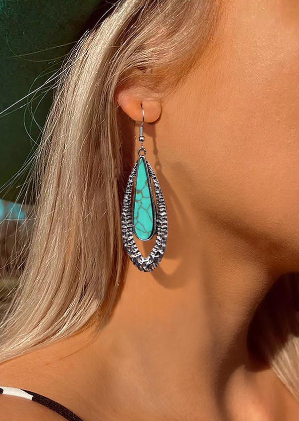 

Vintage Hollow Out Oblong Turquoise Earrings, Silver, 512854