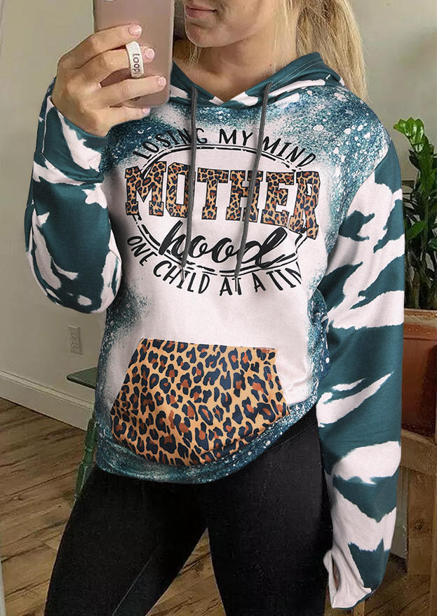 Losting My Mind Mother Hood One Child Leopard Hoodie - Green