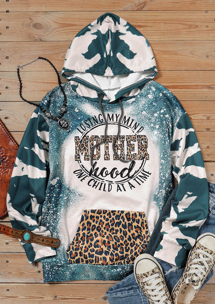 Losting My Mind Mother Hood One Child Leopard Hoodie - Green