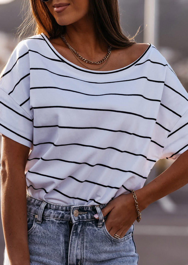 

Striped Batwing Sleeve Casual Blouse - White, 512919