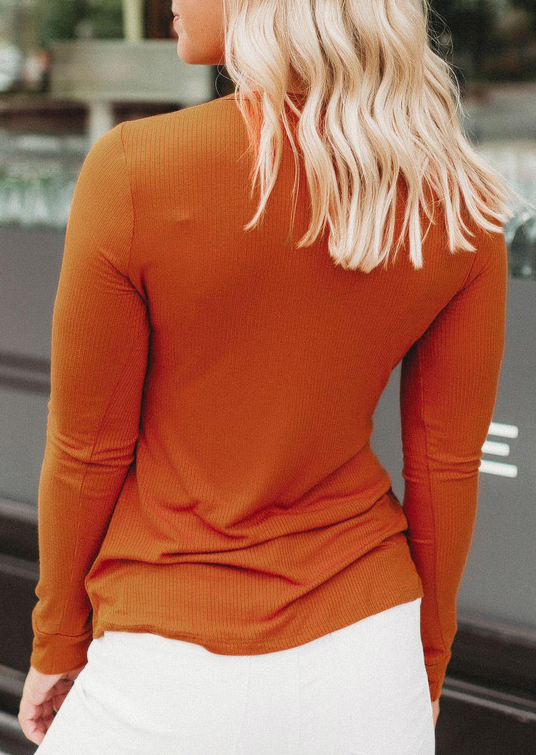 Button Long Sleeve Casual Blouse - Orange