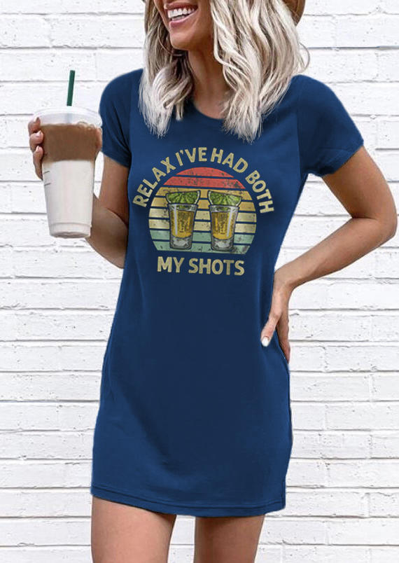 

Relax I've Had Both My Shots Short Sleeve Mini Dress - Blue, 512977