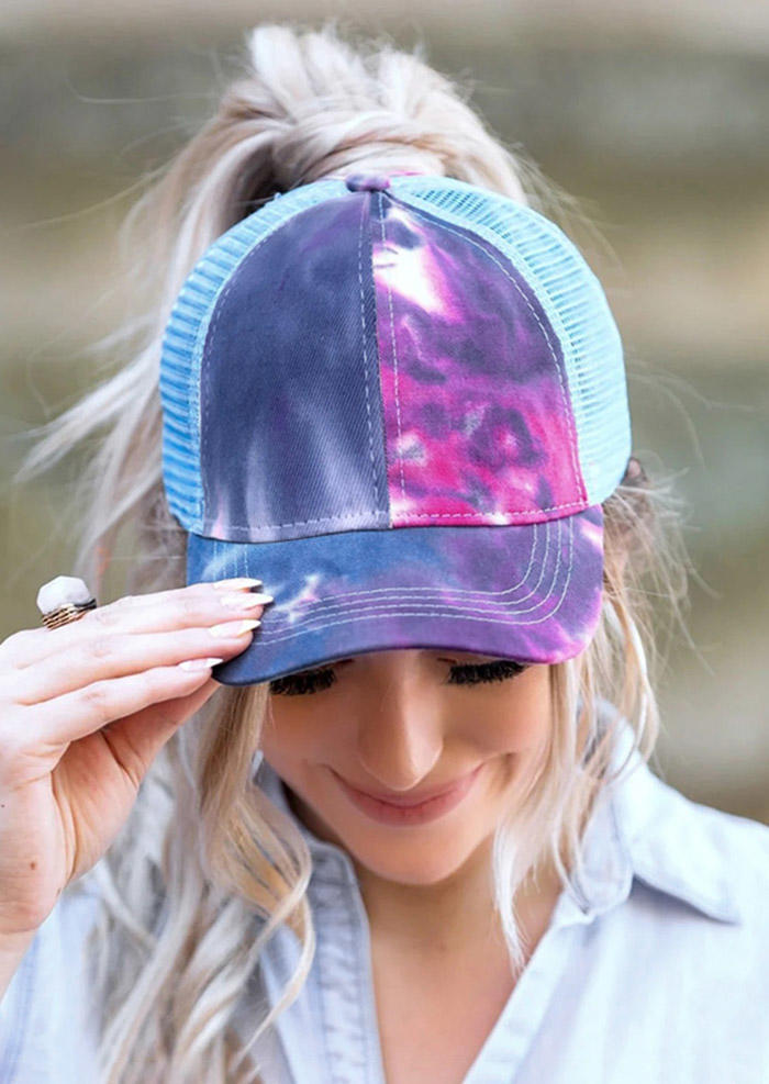 

Tie Dye Mesh Splicing Hollow Out Baseball Cap, Light blue, 477180