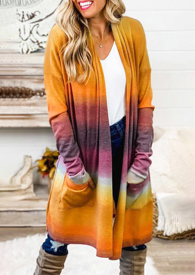 

Gradient Tie Dye Pocket Long Sleeve Cardigan, Multicolor, 512363