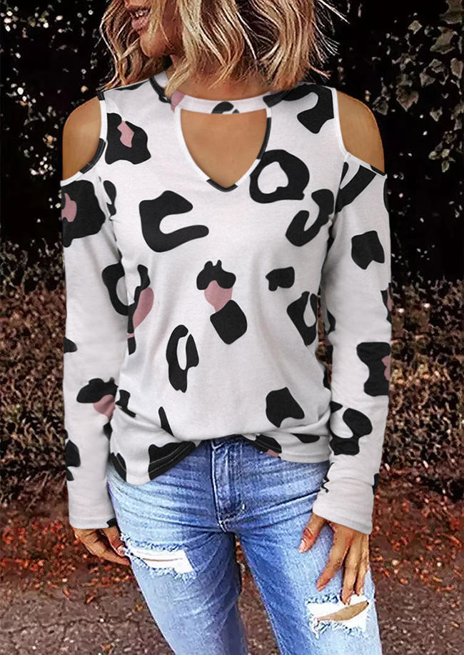 

Leopard Hollow Out Cold Shoulder Blouse, Multicolor, 512857