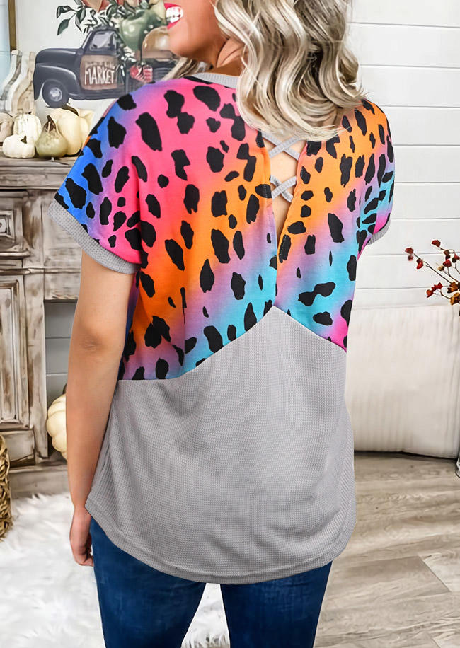

Colorful Gradient Leopard Criss-Cross Blouse, 512902