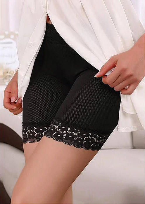 

Plus Size Lace Splicing Elastic Safety Tight Panties - Black, 513035