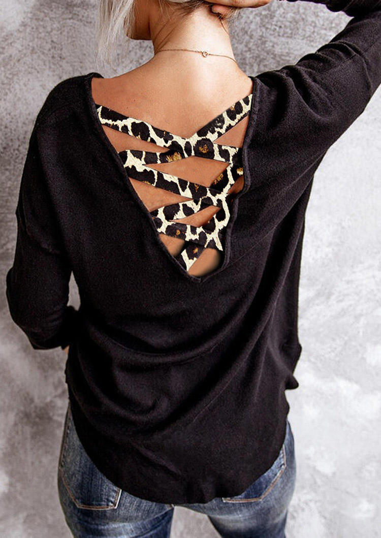 

Leopard Criss-Cross V-Neck Blouse - Black, 513043