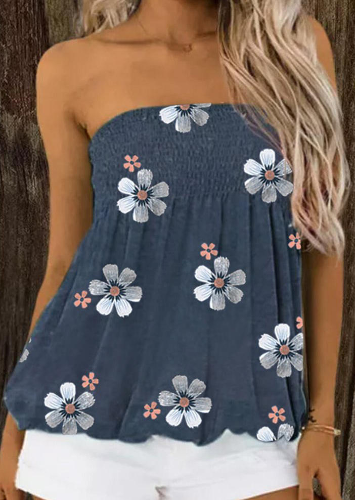 

Floral Open Back Bandeau Strapless Tank - Blue, FZ002580