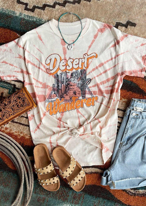 

Desert Wanderer Cactus Tie Dye T-Shirt Tee - Beige, 513036