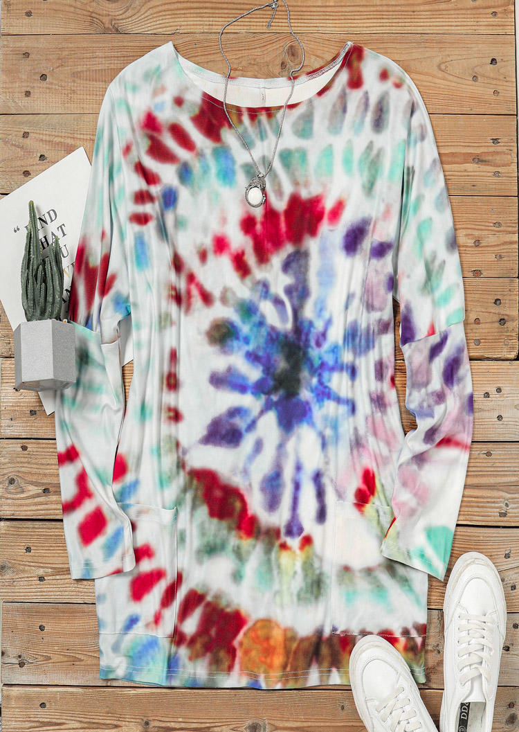 Swirl Tie Dye Pocket Long Sleeve Mini Dress