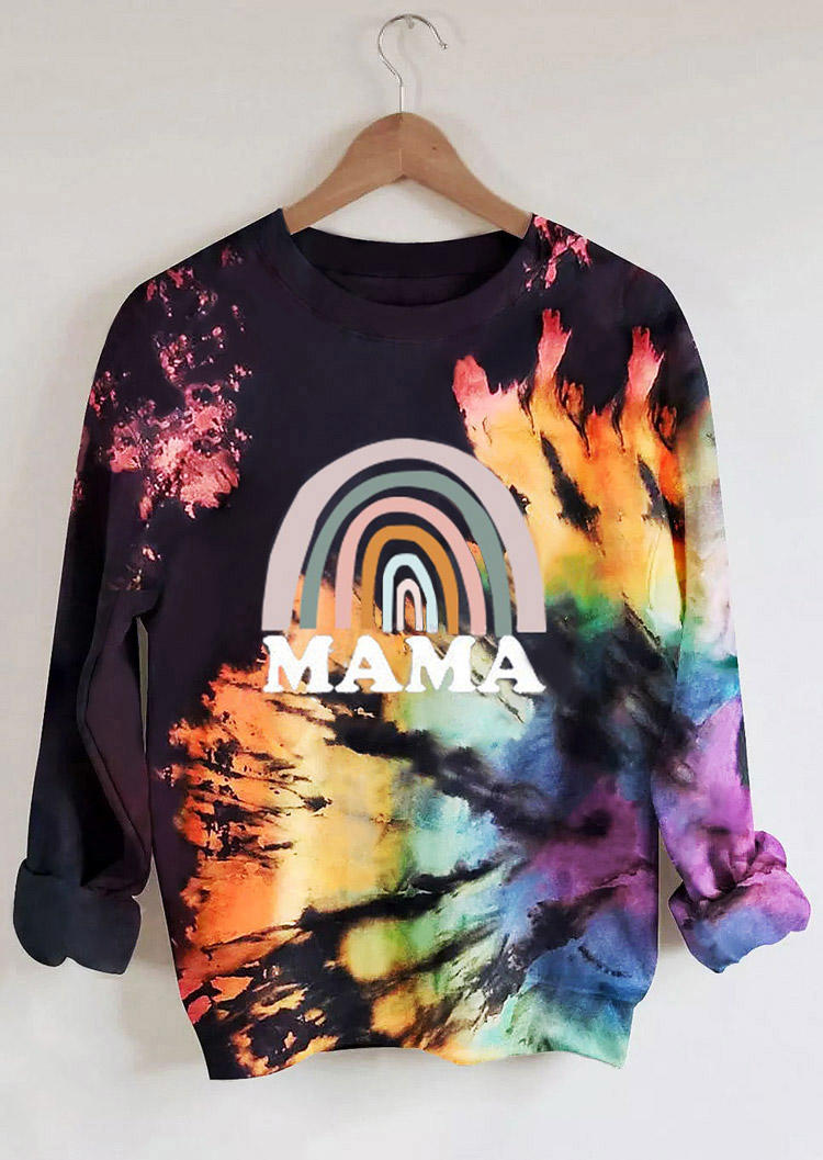 

Mama Reverse Tie Dye Rainbow O-Neck Sweatshirt, Multicolor, 513334