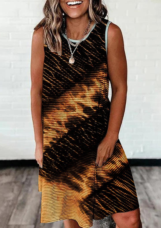 

Tie Dye Sleeveless O-Neck Mini Dress, Multicolor, 513338
