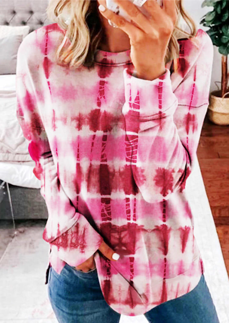

Tie Dye Long Sleeve O-Neck Blouse, Multicolor, 512546