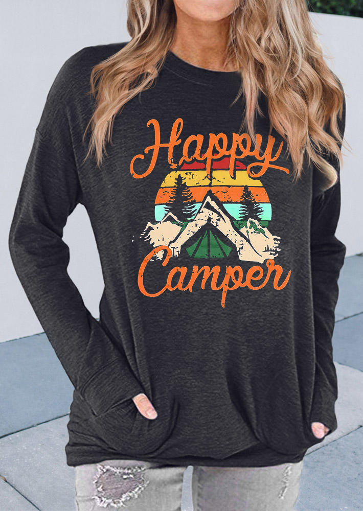 

Happy Camper Striped Pocket Blouse - Dark Grey, 512967