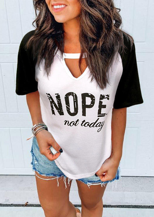 

Nope Not Today Keyhole Neck Blouse - White, 513077