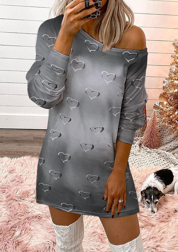 

Heart Long Sleeve Casual Mini Dress - Gray, 513114