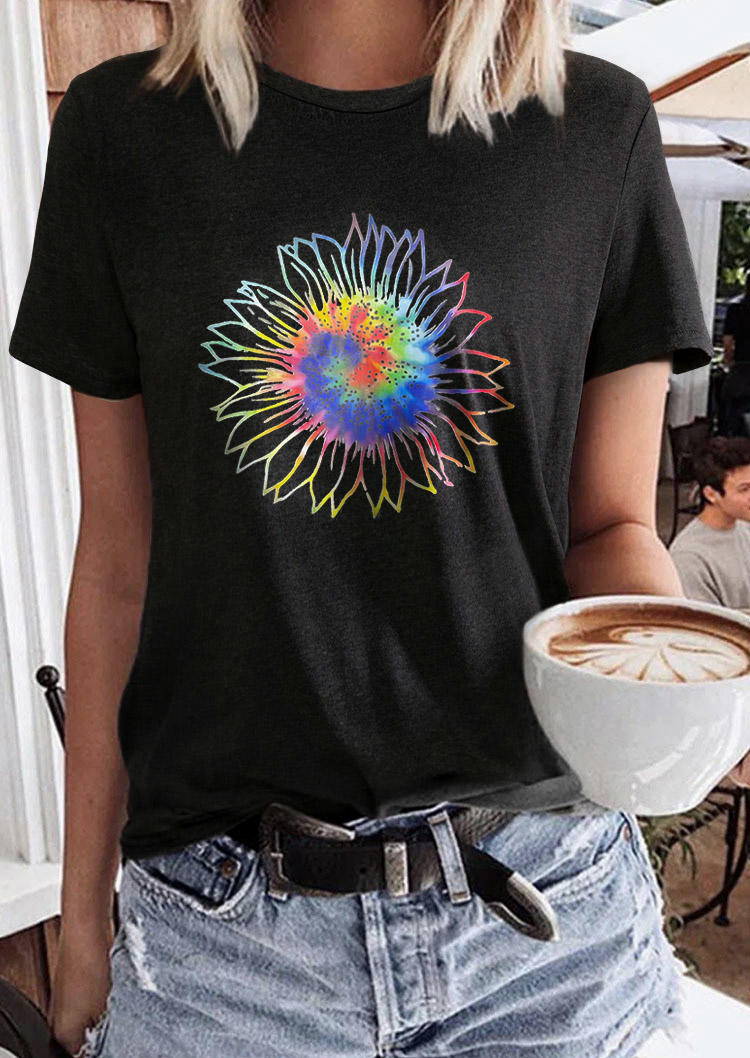 

Tie Dye Sunflower Short Sleeve T-Shirt Tee - Black, 513187